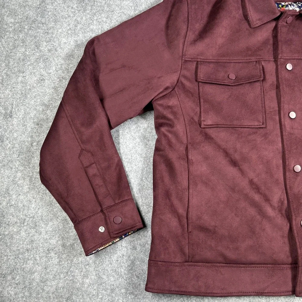 Robert Graham Jacket Mens XXL Burgundy Faux Suede Snap Front Pocket